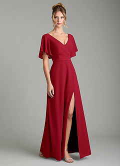 Azazie Ambrosia Robes de demoiselle d'honneur Robe Trapèze en Mousseline de soie Plissée Écarlate image5