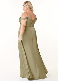 Azazie Ocean Bridesmaid Dresses Moss Green A-Line V-Neck Pleated Stretch Satin Dress image9