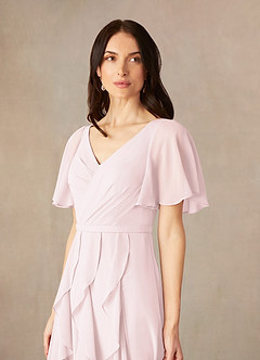 Azazie Watson Final Sale Blushing Pink A-Line V-Neck Chiffon Dress image3