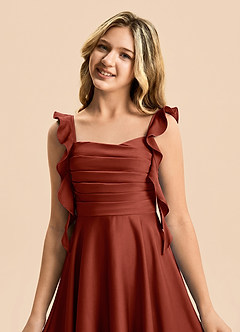Azazie Kira Junior Robe Trapèze en Satin extensible Rayé Terracotta image7