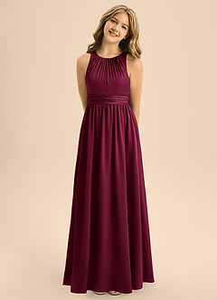 Azazie Jaylah Junior Burgundy A-Line Pleated Stretch Satin Dress image5