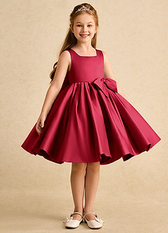 Azazie Jessie vestidos de niña de las flores Vestido de Escarlata de Satin Mate de Corte En A con Lazo image4