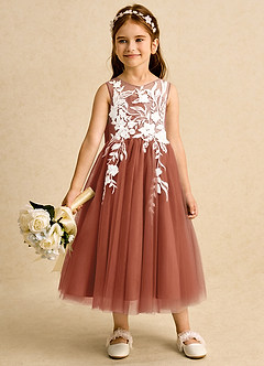 Azazie Sundae Vestidos de florista Vestido Castanho Aloirado de Renda de Vestido de baile image3
