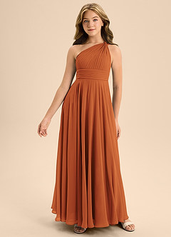 Azazie Charlize Junior Vestido Canela de Chiffon de Linha A com Plissado image3