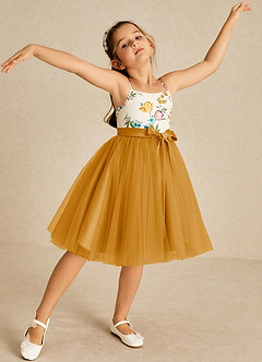 Azazie Jollie Flower Girl Dresses Butterscotch A-Line Spaghetti Strap Tulle Dress image1