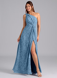 Azazie Brooke Jurken voor bruidsmeisjes Jurk van Bloemen Burn-out met A-Lijn One-Shoulder Staal Blauw image1