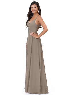 Azazie Lennon Bridesmaid Dresses Taupe A-Line Lace Chiffon Dress image4