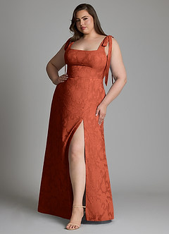 Azazie Debra Bridesmaid Dresses Auburn A-Line with Pockets Floral Burnout Dress image9