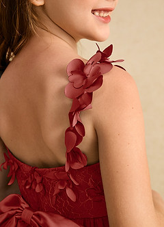 Azazie Tweety Flower Girl Dresses Terracotta A-Line Lace Tulle Dress image7