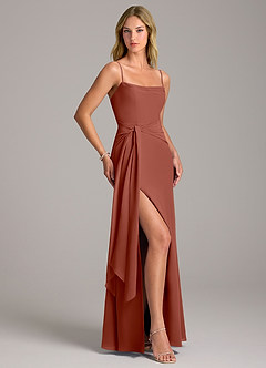 Azazie Tahlia Bridesmaid Dresses Auburn A-Line with Belt Chiffon Dress image3