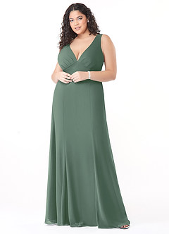 Azazie Christiana Bridesmaid Dresses Eucalyptus A-Line V-Neck Pleated Chiffon Dress image7