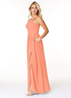 Azazie Elvira Bridesmaid Dresses Sunset A-Line Pleated Chiffon Dress image3