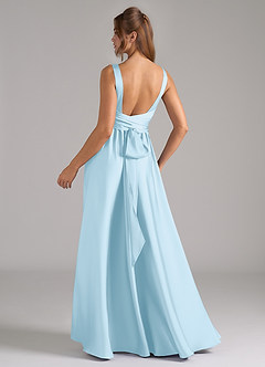 Azazie Kora Vestidos de damas de honor Vestido de Azul Cielo de Satén Elástico de Corte en A con Plisado image6