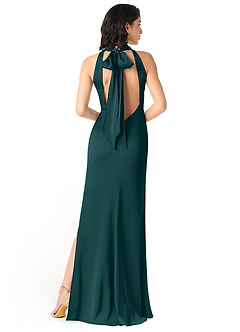 Azazie x Delaney Robes de demoiselle d'honneur Robe Fourreau en Satin extensible Col Haut Vert Pin image4