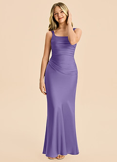 Azazie Agustina Junior Tahiti Sheath Pleated Stretch Satin Dress image3