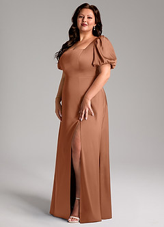 Azazie Fyona Bridesmaid Dresses Bronzer A-Line Pleated Stretch Satin Dress image10