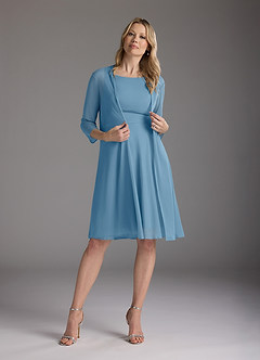 Azazie Sunny Mother of the Bride Dresses Steel Blue A-Line Pleated Mesh Dress image2