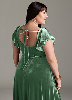 Azazie Bondi Bridesmaid Dresses Eucalyptus A-Line Side Slit Velvet Dress image13