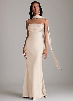 Azazie Saylor Brudtärnklänningar Klä av Sjöjungfru i Stretch Satin Axelbandslös Vit Alabaster image9