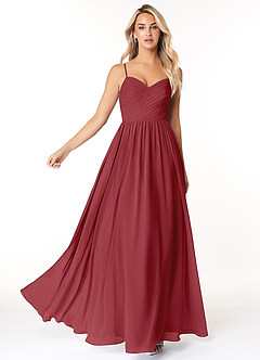 Azazie Lisbon Brautjungfernkleider A-Linie Herzausschnitt Chiffon Kleid Granatapfelrot image3