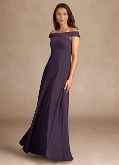 Azazie Ewa Mother of the Bride Dresses Plum A-Line Off the Shoulder Mesh Dress image4