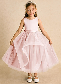 Azazie Vana vestidos de niña de las flores Vestido de Rosa Rubor de Tul de Princesa con Lazo image6