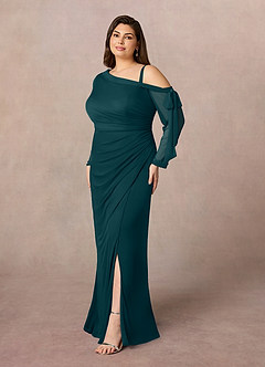 Azazie Marna vestidos de madre de la novia Vestido de Pino de Malla de Recto con Hombro unilateral image7