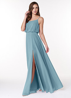 Azazie Lupe Bridesmaid Dresses Moody Blue A-Line Scoop Blouson Chiffon Dress image3