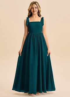 Azazie Delia Junior Abito A-Line in Chiffon Fiocco Pino image5