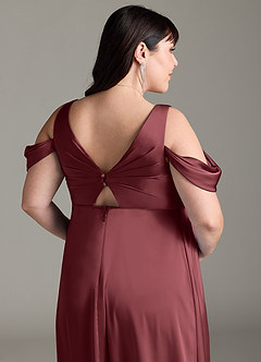 Azazie Rhea Maternity Bridesmaid Dresses A-Line Off-The-Shouler Pleated Stretch Satin Floor-Length Dress image13