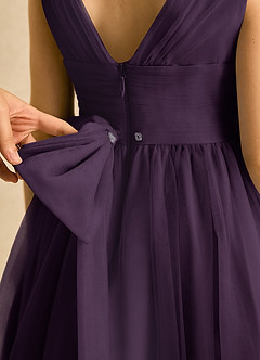 Azazie Macaron vestidos de niña de las flores Vestido de Ciruela de Tul de Corte en A con Plisado image6