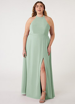 Azazie Clarice Brautjungfernkleider A-Linie Halter Chiffon Kleid Agave image8