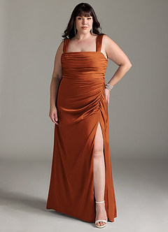 Azazie Jesaphine Bridesmaid Dresses Cinnamon Sheath Bow Stretch Satin Dress image8