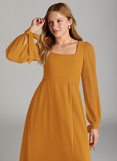 Azazie Leonia Junior Butterscotch A-Line with Pockets Chiffon Dress image5