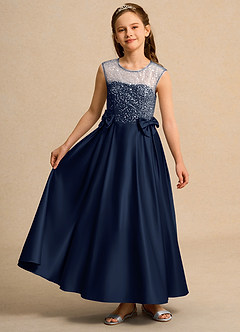 Azazie Candy Girl Jurken voor bloemenmeisjes Baljurk Jurk van Mat Satijn Boog Donkere Marine image4