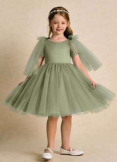 Azazie Duchess Flower Girl Dresses Pistachio A-Line with Sleeves Tulle Dress image5