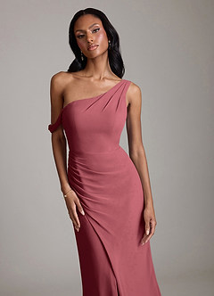 Azazie Madelyn Bridesmaid Dresses Merlot Mermaid One Shoulder Chiffon Convertible Dress image4