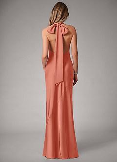 Azazie Velli Brudtärnklänningar Klä av Sjöjungfru i Stretch Satin Hög hals Laxrosa image5