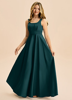 Azazie Gabby Junior Linia A Pofałdowany Satyna elastyczna Długość podłogi Młodsza druhna Sukienka image5