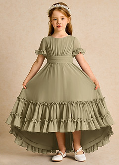 Azazie Kass Flower Girl Dresses Moss Green A-Line Pleated Chiffon Dress image2
