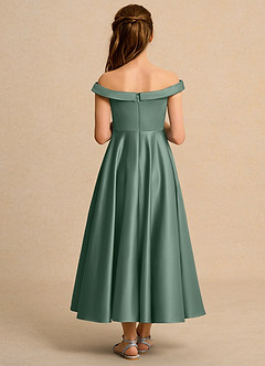 Azazie Teeny Junior Formal vestidos de niña de las flores Vestido de Eucalipto de Satin Mate de Corte En A con Plisado image2