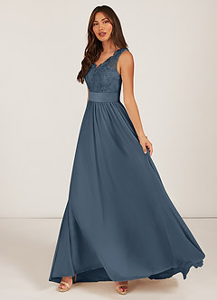 Azazie Gertrude Bridesmaid Dresses Neptune A-Line Lace Chiffon Dress image5