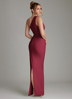 Azazie Shanice Jurken voor bruidsmeisjes Jurk van Hoogwaardige stretchjersey met Kolom One-shoulder Bourgondië image2