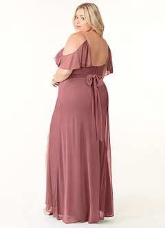 Azazie Fiena Bridesmaid Dresses Desert Rose A-Line V-neck Ruched Mesh Dress image10
