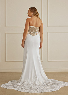 Christian Siriano Bridal for Azazie 2004 Robes de mariée Robe Fourreau en Crêpe Dos Satin Dentelle Diamant Blanc Champagne image14