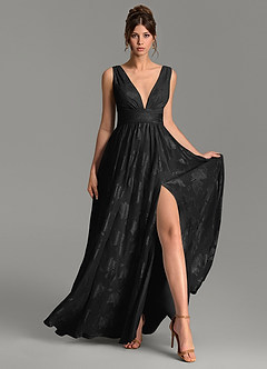 Azazie Vanessa Bridesmaid Dresses Black A-Line Pleated Floral Jacquard Burnout Dress image4