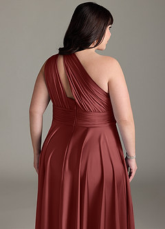 Azazie Charlize Bridesmaid Dresses Terracotta A-Line One Shoulder Stretch Satin Dress image16