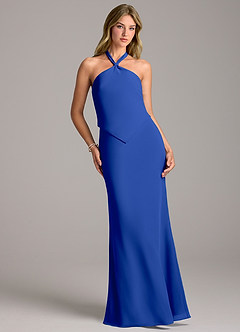 Azazie Keisha Bridesmaid Dresses Royal Blue Sheath Chiffon Dress image4
