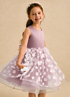 Azazie Billie Flower Girl Dresses Dusty Rose Ball-Gown Pleated Matte Satin Dress image4