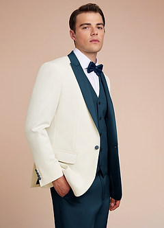 front Adrian Dark Navy Shawl Lapel Structured Stretch Tuxedo Jacket